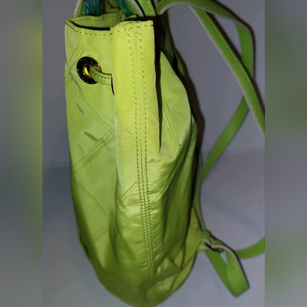 VERA BRADLEY Preppy Poly Drawstring Backpack- Citrine Faux Leather Trim - Picture 7 of 12